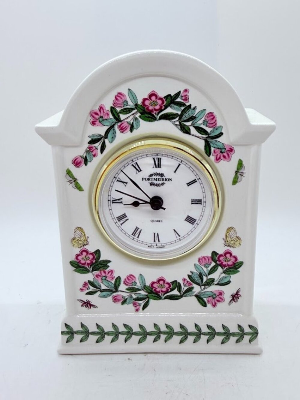 Vtg Portmeirion Botanic Garden Ceramic Porcelain Floral 6.5" Desk Mantle Clock